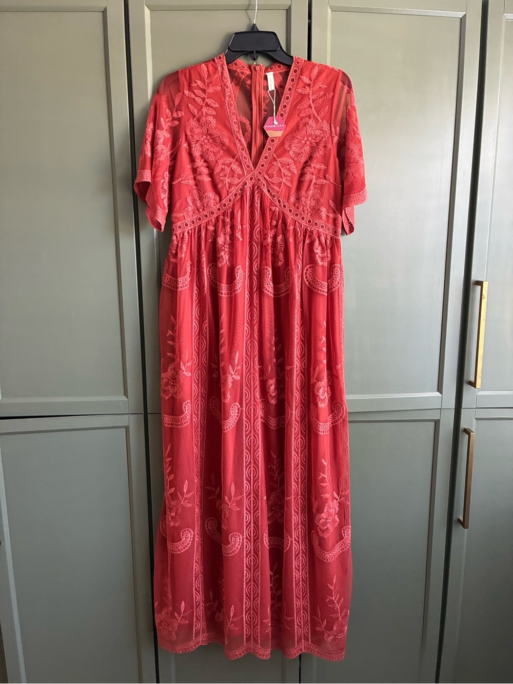 Pinkblush Coral Embroidered Maxi Dress